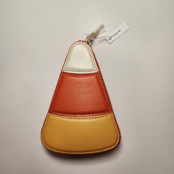 NWT Coach 5736 Halloween Candy Corn Zip Coin Card Case Chalk Leather```` - Picture 3 of 4